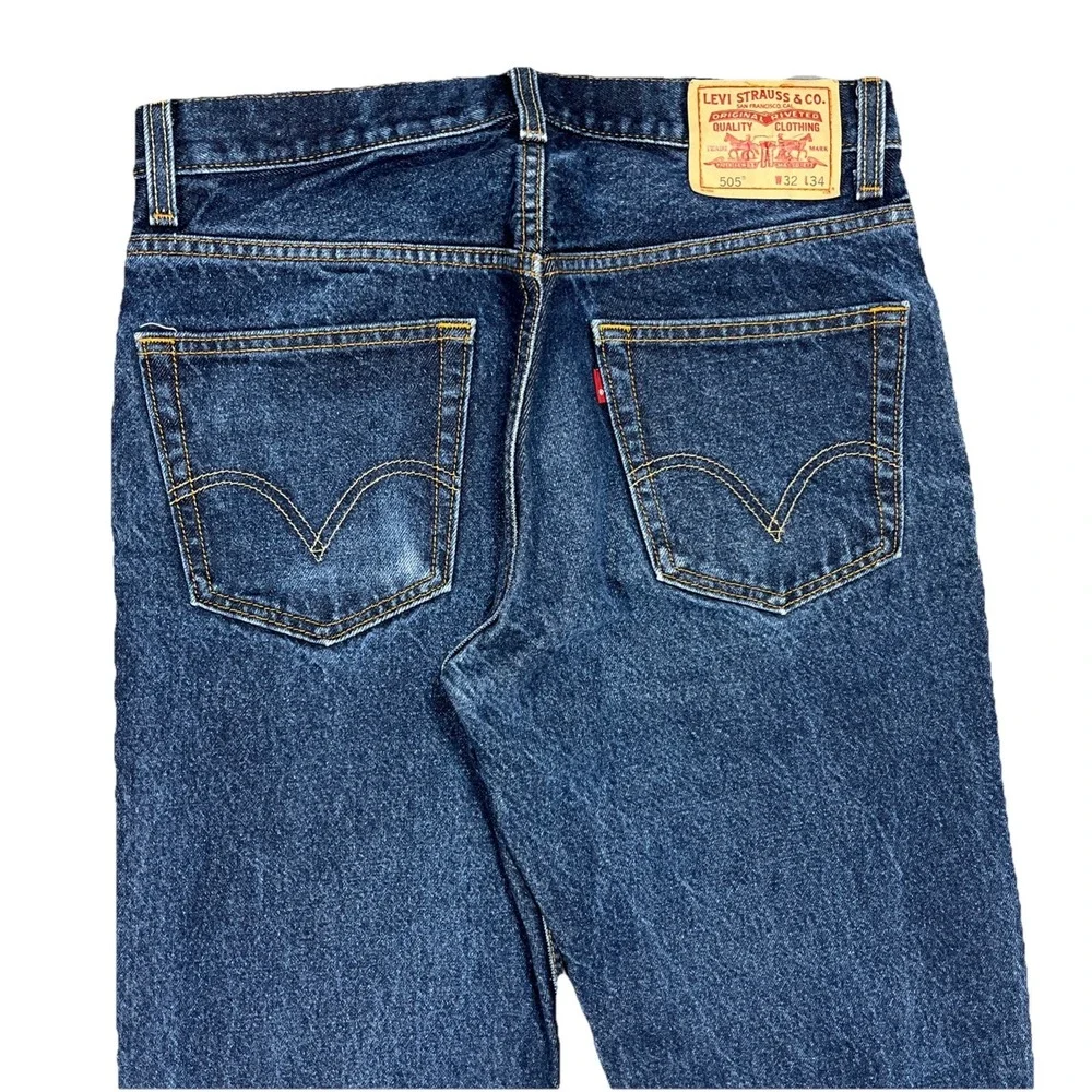 Levi's 505 Men's Jeans 32x34 Regular Fit Straight Leg Dark Indigo‎ Blue Denim